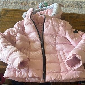 Pink Puffer Jacket with Quilted Design and High Collar